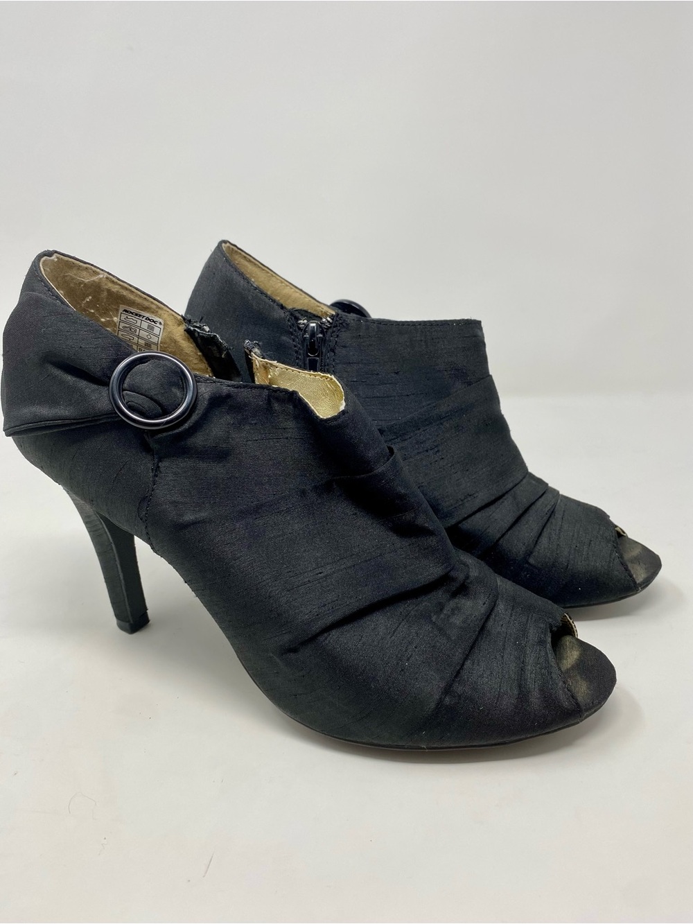 Black Peep-Toe Heeled Booties - Women Size 10
